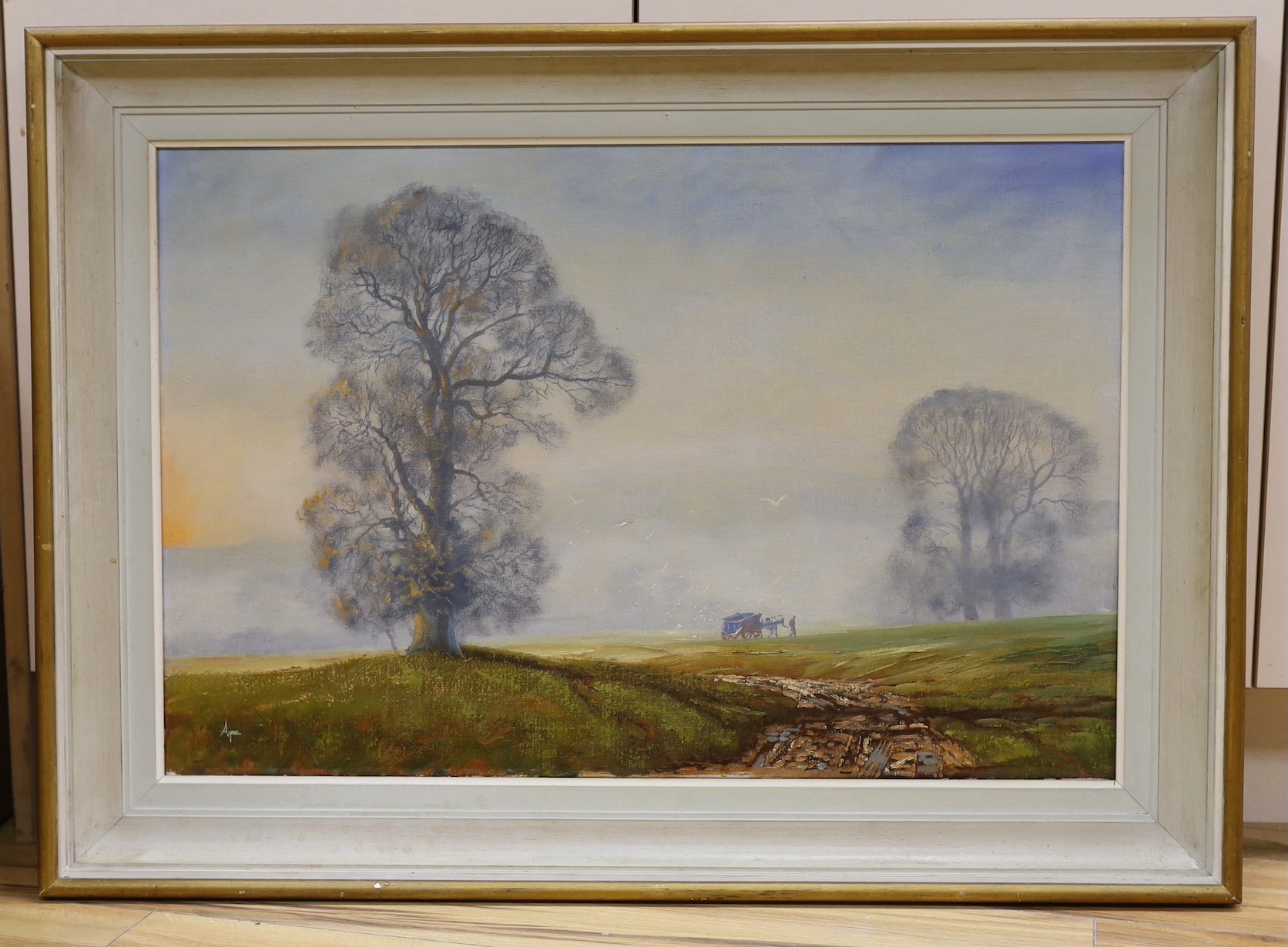 Donald Ayres (1936-), oil on canvas, ‘Morning mist near Alfriston’, signed, 50 x 75cm